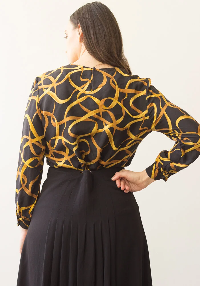 1980s Silk Ribbon Print Blouse