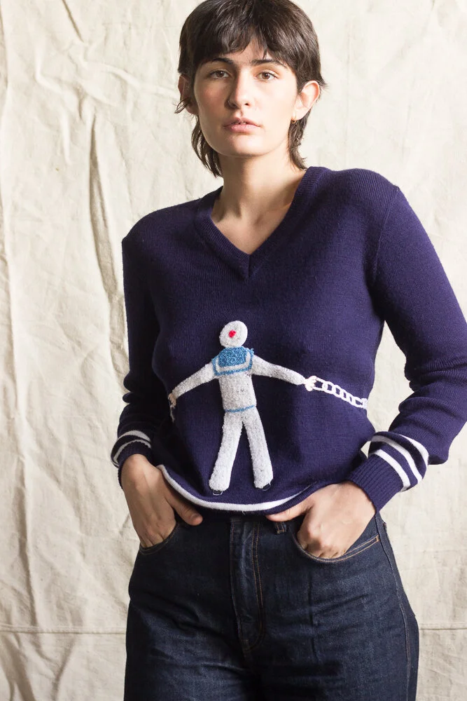 1970s Tufted Sailor Novelty Sweater
