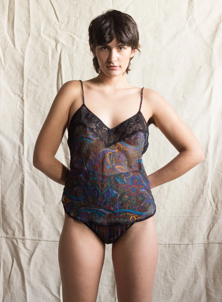 1980s sexy lingerie 1980s Oscar de la Renta Paisley Chiffon Lingerie Set — Wayward Collection