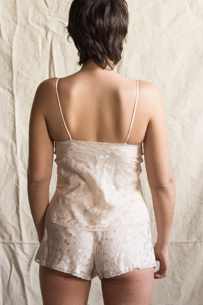 1980s Pale Pink Jacquard Satin Lingerie Set