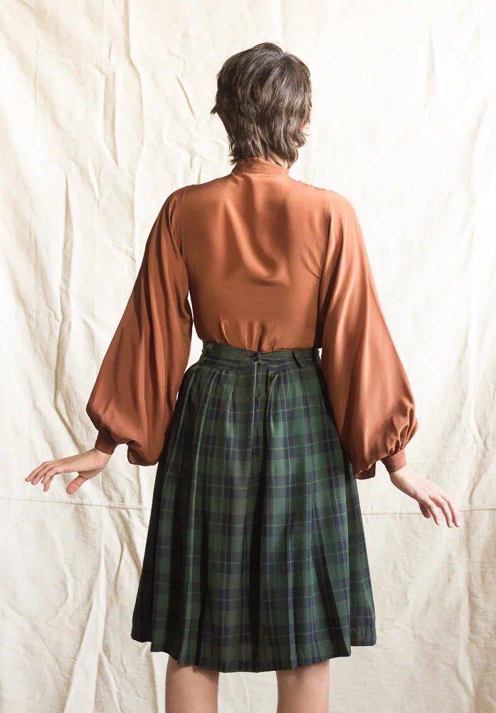 1970s Hazelnut Silk Bishop Sleeve Blouse