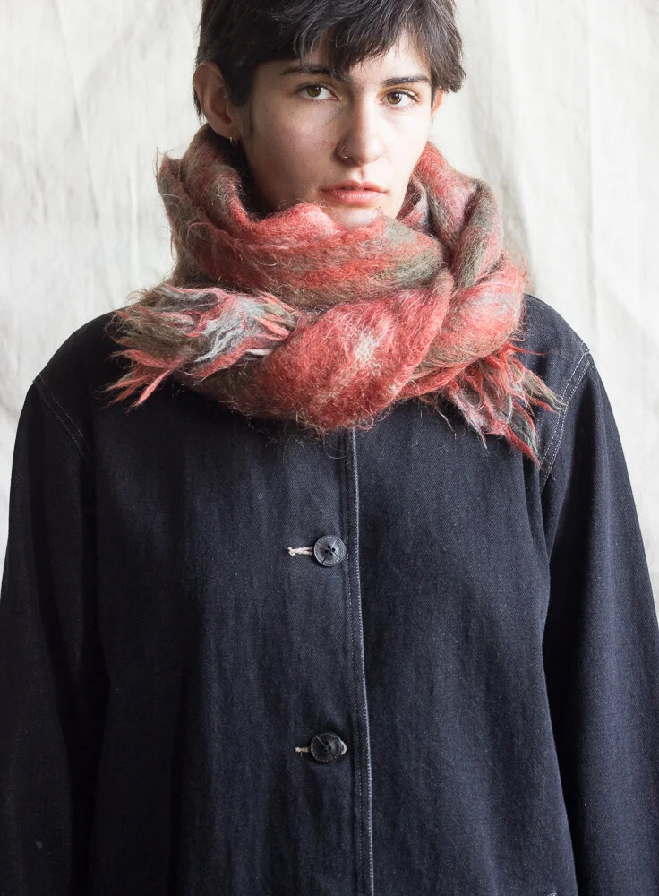 1960s Orange Plaid Mohair Scarf