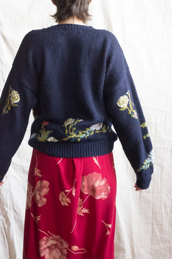 1980s Floral Intarsia Wool Pullover