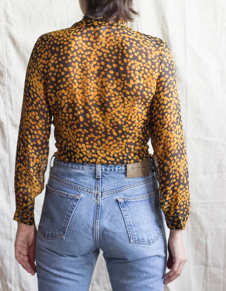 1990s Italian Silk Chiffon Dot Print Blouse