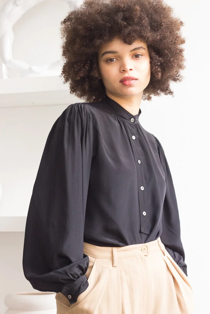 1970s Yves Saint Laurent Silk Balloon Sleeve Blouse