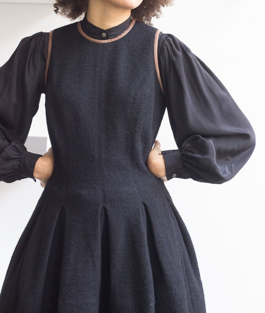 chinese dress ladies RALPH LAUREN COLLECTION Megan Fall 2012 Size US 4 Black Wool Leather S –  Sui Generis Designer Consignment main image 1