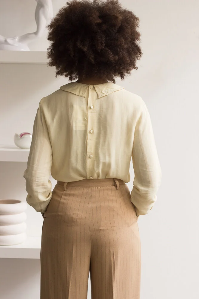 1980s Giorgio Armani Peter Pan Collar Creme Silk Blouse