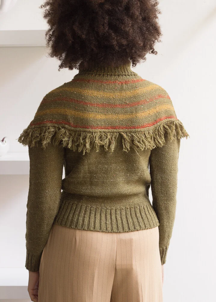 1970s Olive Fringed Turtleneck Sweater