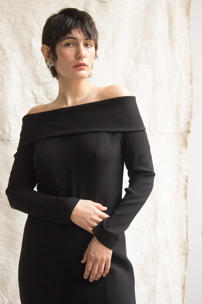 1980s Tom &amp; Linda Platt Madame X Black OTS Gown