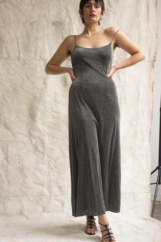 navy blue dress for baby girl 1990s Spaghetti Strap Perfect Glitter Gown — Wayward Collection