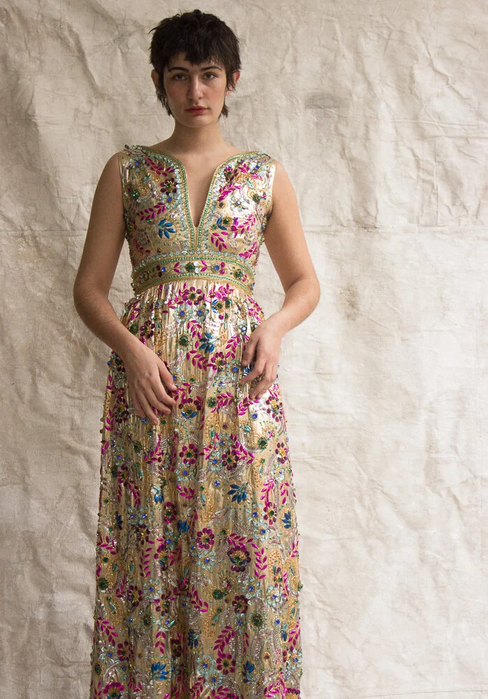  1960s Malcolm Starr Extravagant Beaded &amp; Sequined Evening Gown