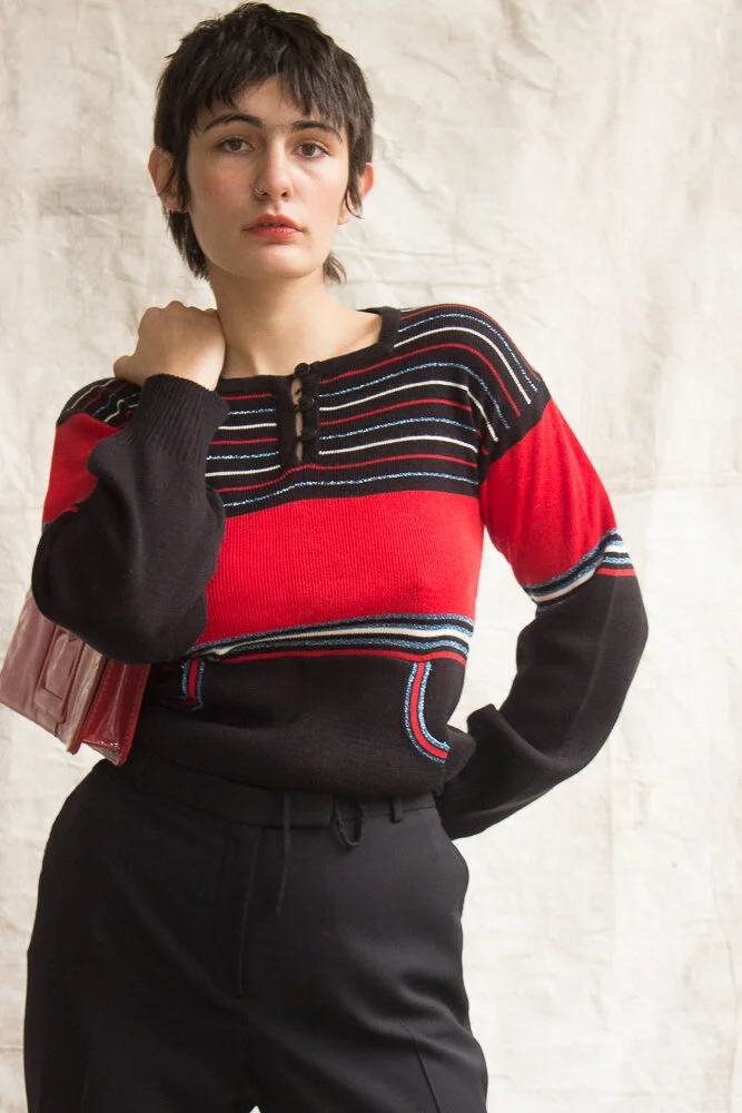 1970s Striped Kangaroo Pocket Sweater