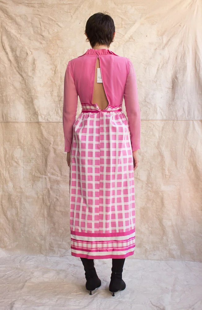 strapless open back dress 1960s union made baby pink maxi dress  Rad Bonnie's Vintage