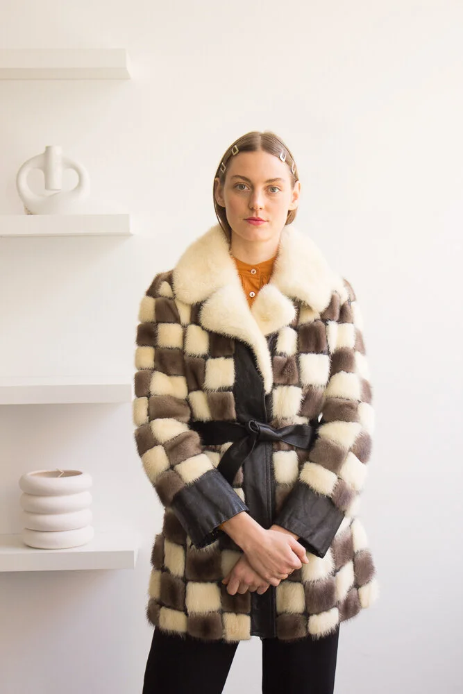 1960s Mink and Leather Checkerboard Jacket