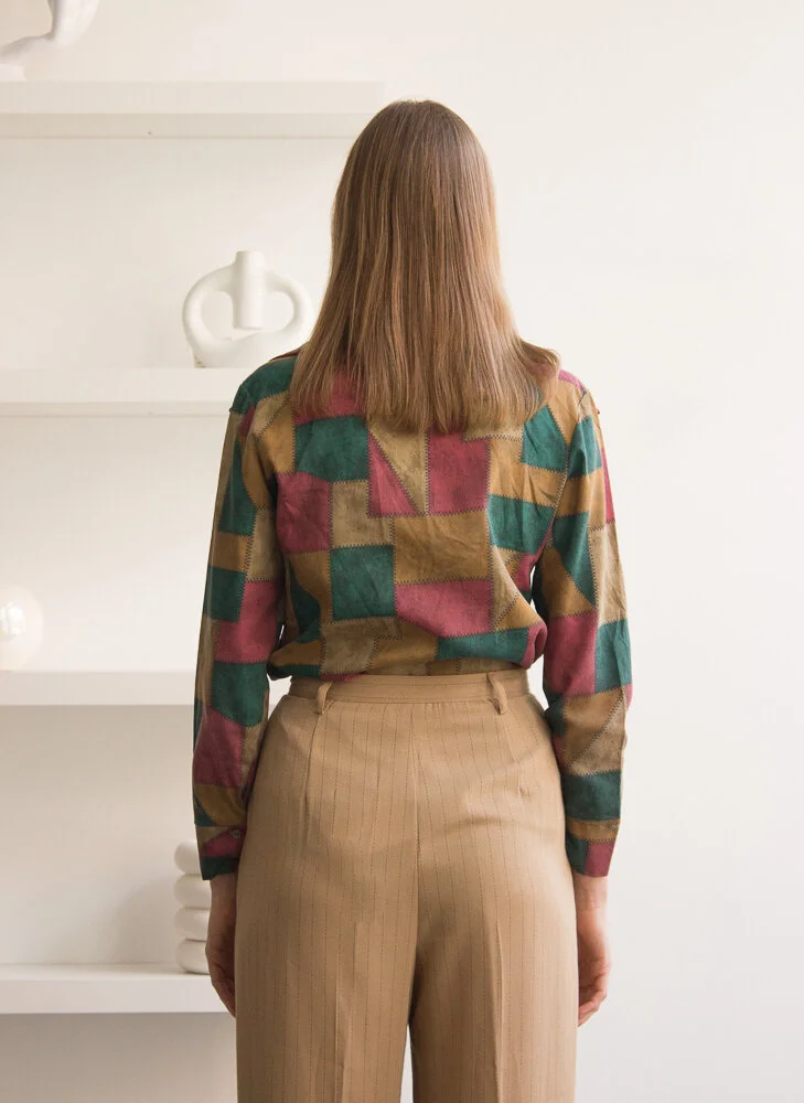 Early 1970s Patchwork Print Lace-up Tunic