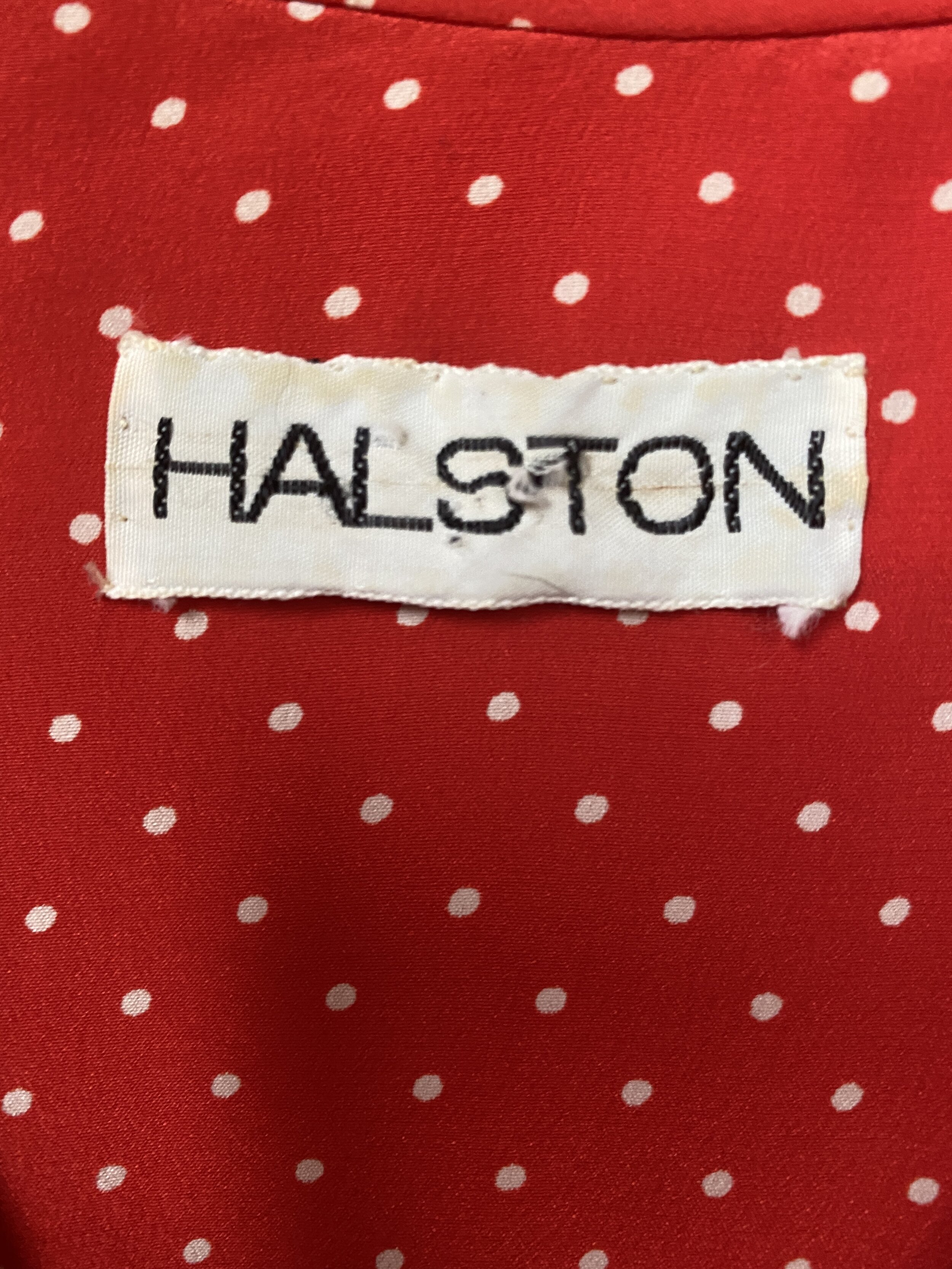 1970s Halston Red Silk Polka Dot Shirt Dress  Wayward Collection