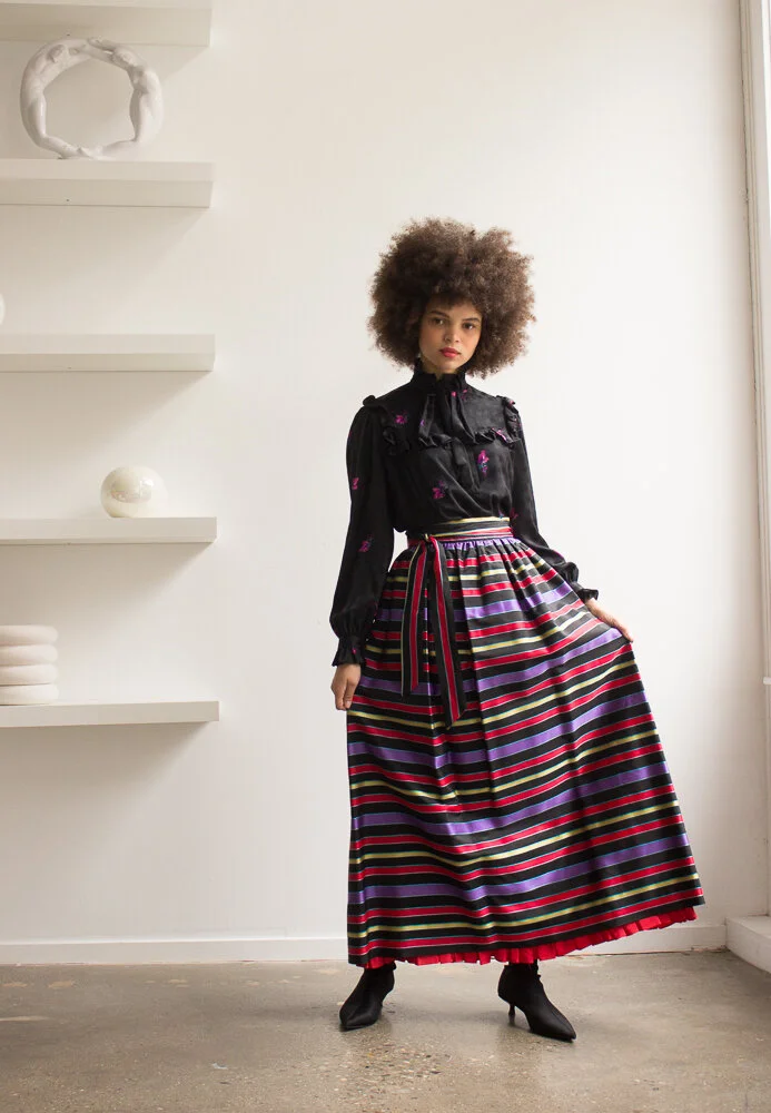 1960s Ellen Tracy Maxan Stripe Wrap Ball Skirt