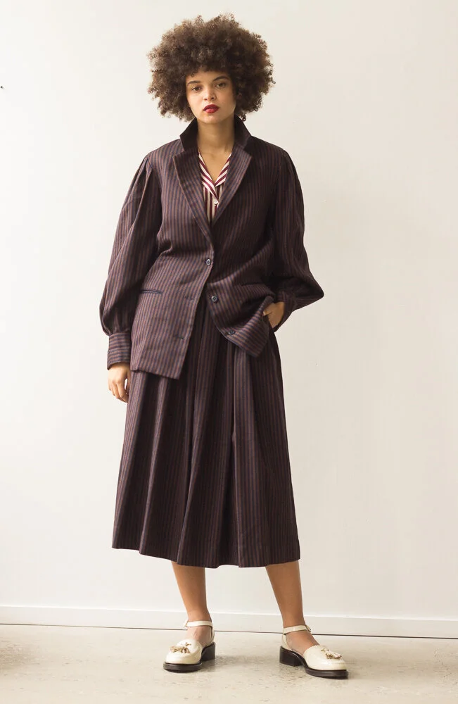 1980s Perry Ellis Striped Skirt Suit