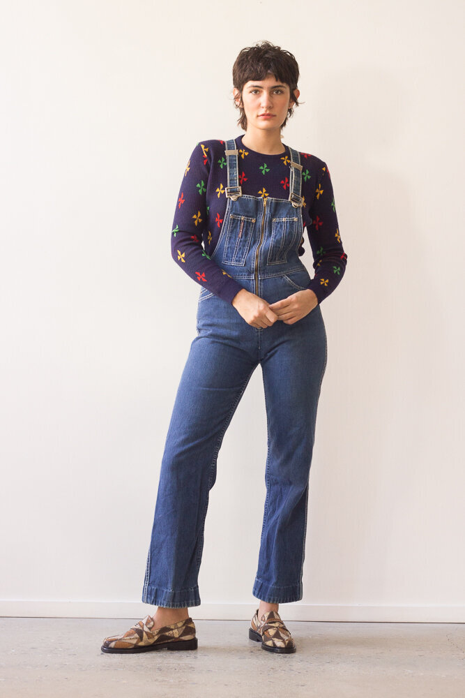1970s Loretta Lynn Zip Front Denim Overalls