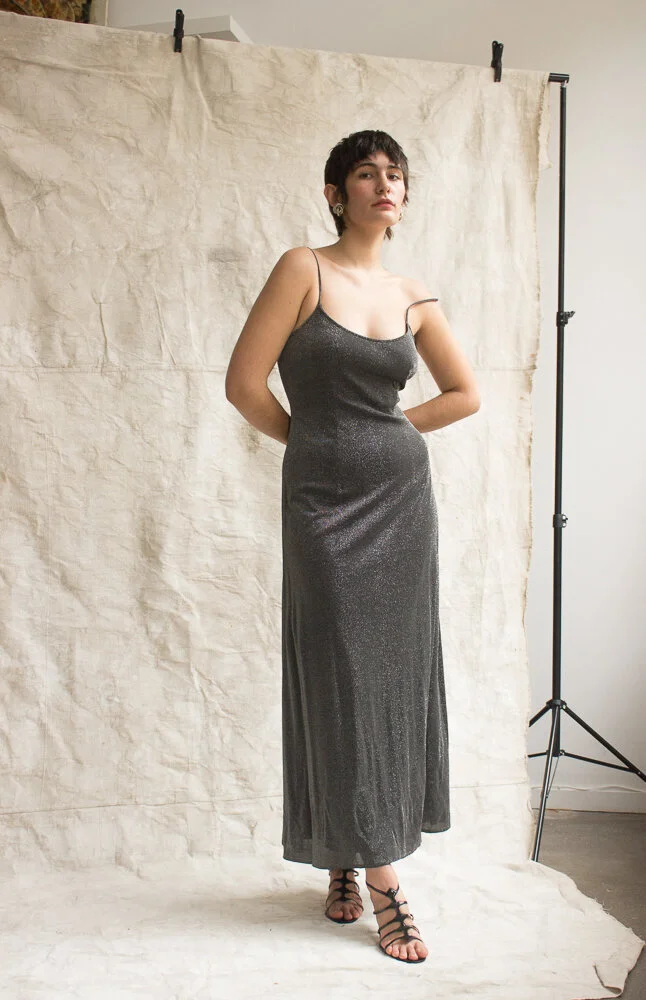 1990s Spaghetti Strap Perfect Glitter Gown