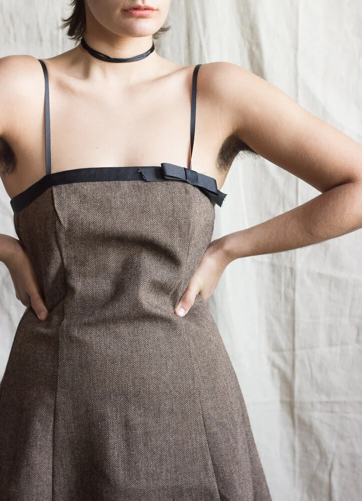 1990s Betsey Johnson Tweed Spaghetti Strap Dress