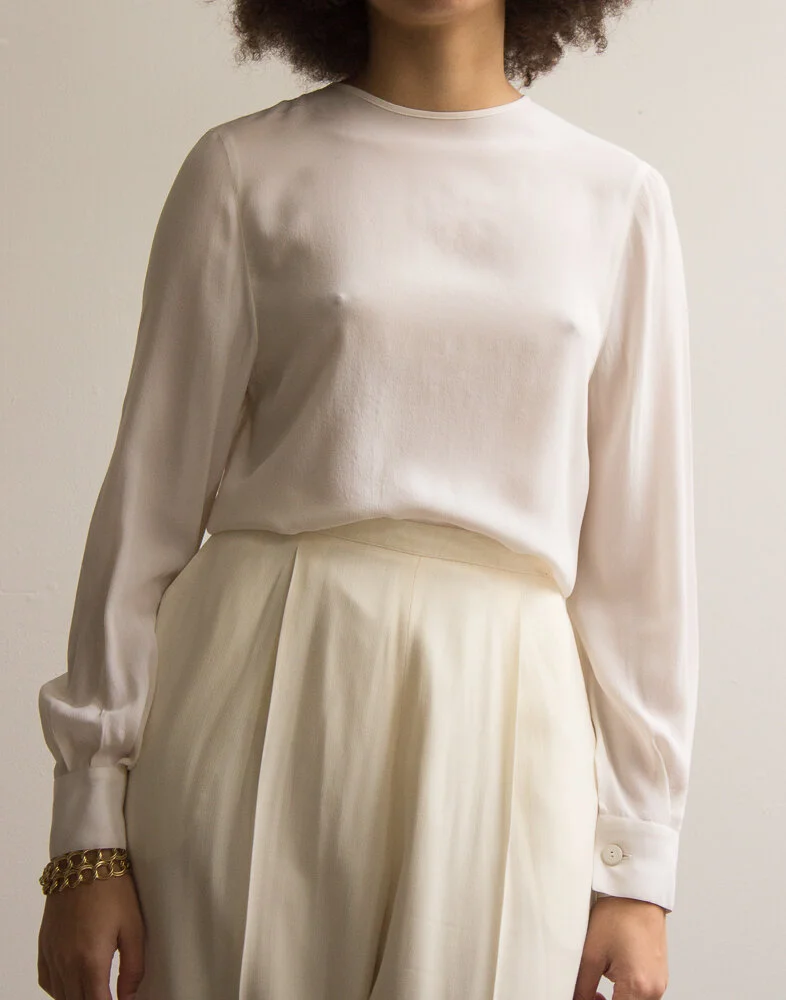 1980s Krizia Ivory Silk Blouse