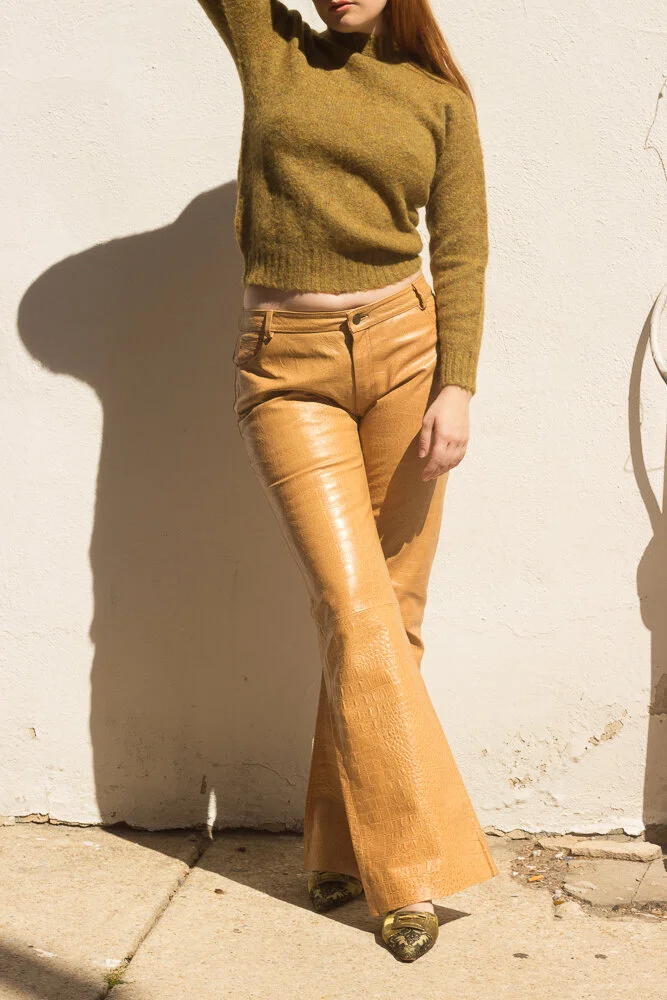 1990s Crocodile Embossed Leather Bell Bottoms