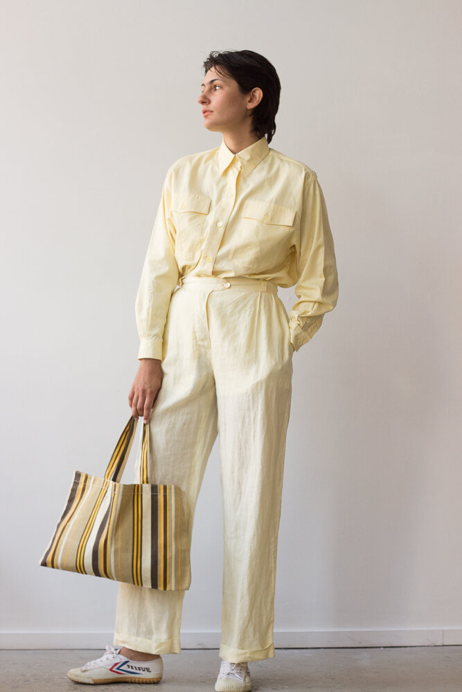 1980s Laura Biagiotti Yellow Linen Trousers