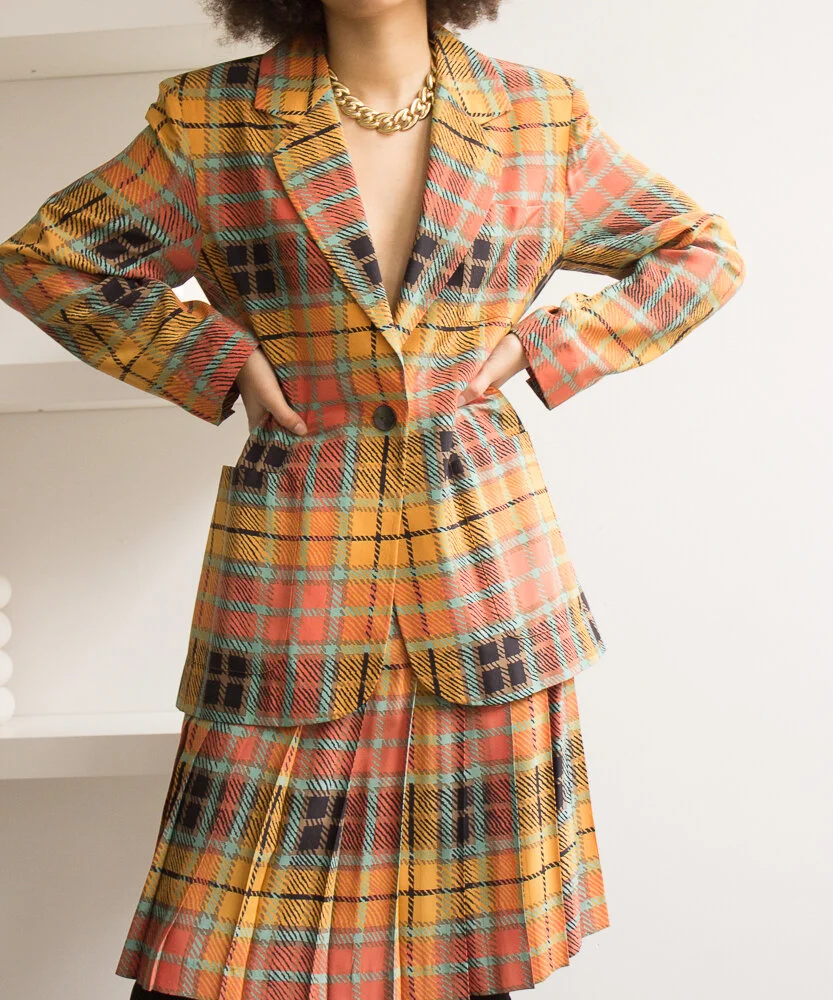 1980s Rodier Silk Plaid Cher Suit