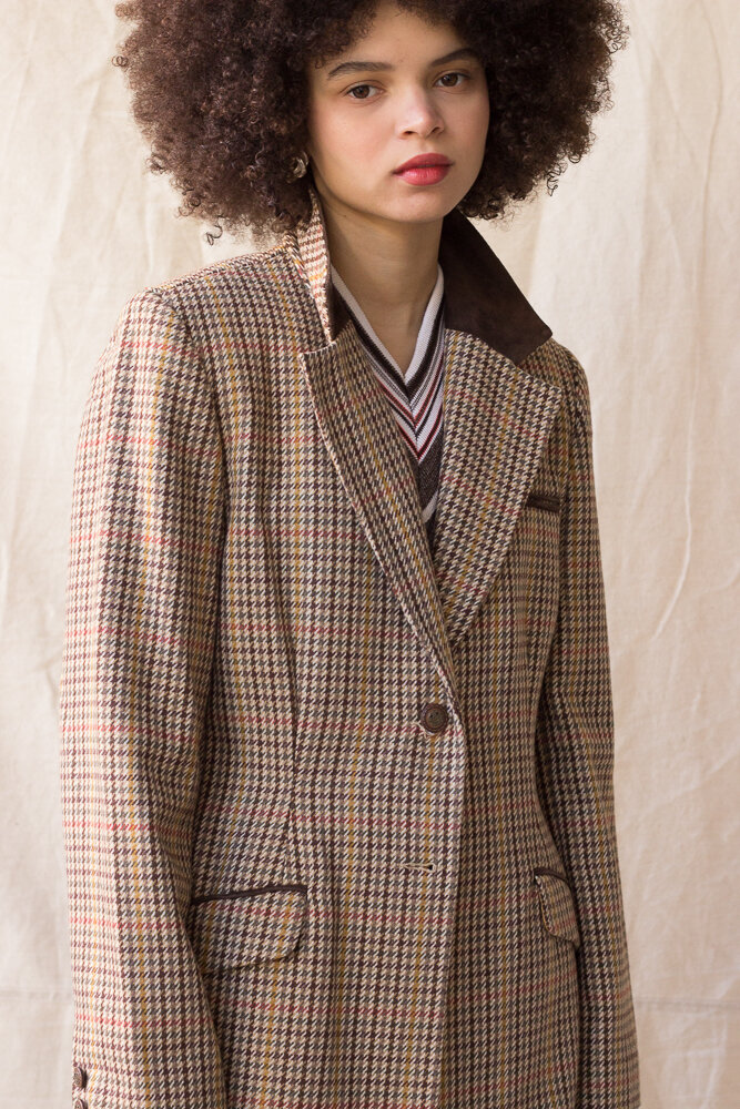 1980s JG Hook Houndstooth and Velvet Wool Blazer
