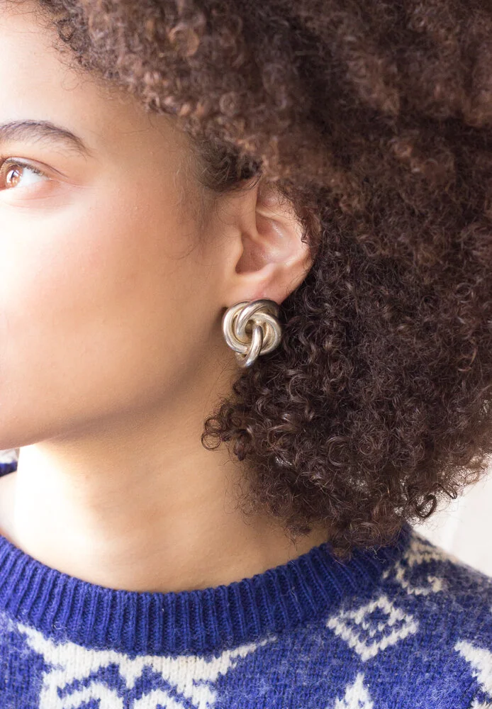 1980s Sterling Knot Clip Earrings