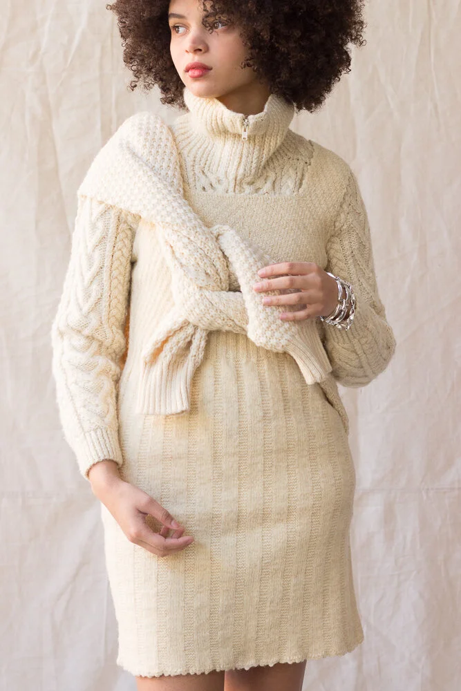 1960s Cream Wool Handknit Jumper Dress - Size S  Wayward Collection