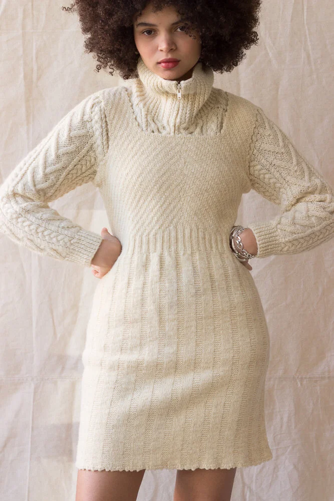 1960s Cream Wool Handknit Jumper Dress - Size S  Wayward Collection