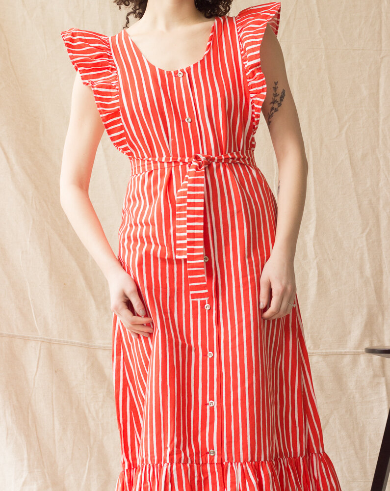 1970s Marimekko Red Striped "Lisaan" Apron Dress