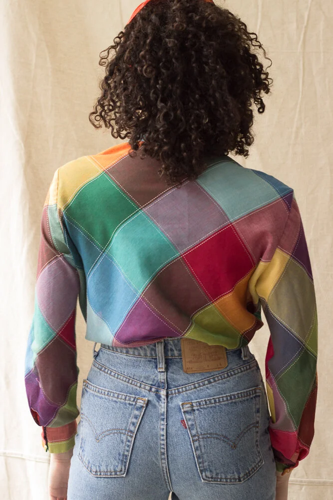 1970s Wrangler Voile Bright Madras Button Down Shirt