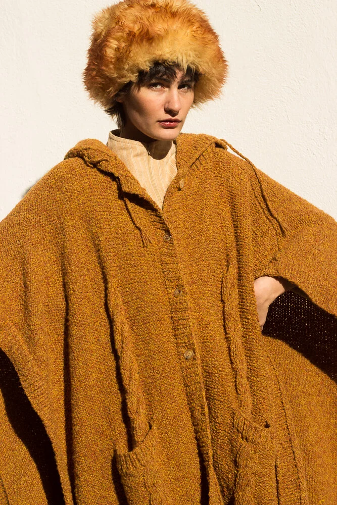 RESERVED 1980s Perry Ellis Copper Heavy Wool Knit Cape