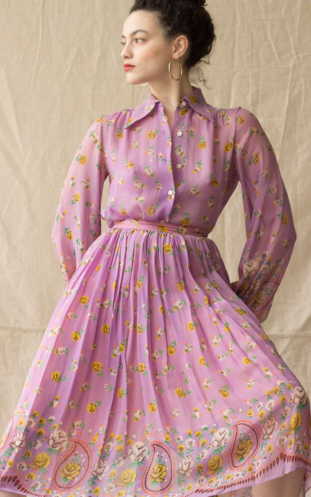 1970s Lavender Chiffon Two Piece Set