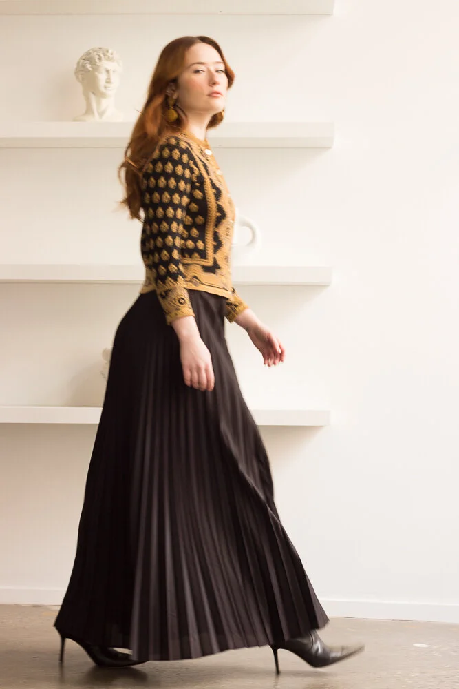 Pleated Maxi Mid Length Pleated Skirts 80's 1970s Accordion