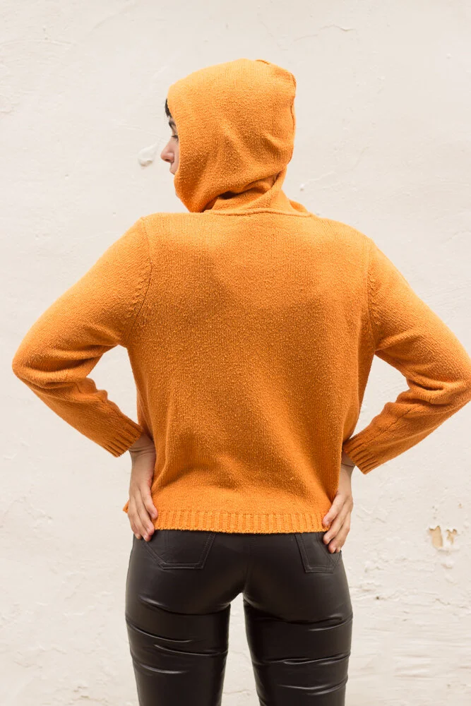 1990s Orange Cotton Knit Hoodie