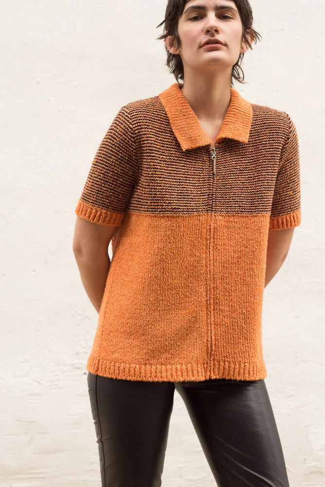 1980s Orange Knit Zipper Top 