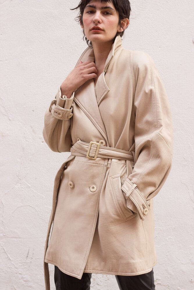 1980s Buttery Soft Alabaster Leather Trench 