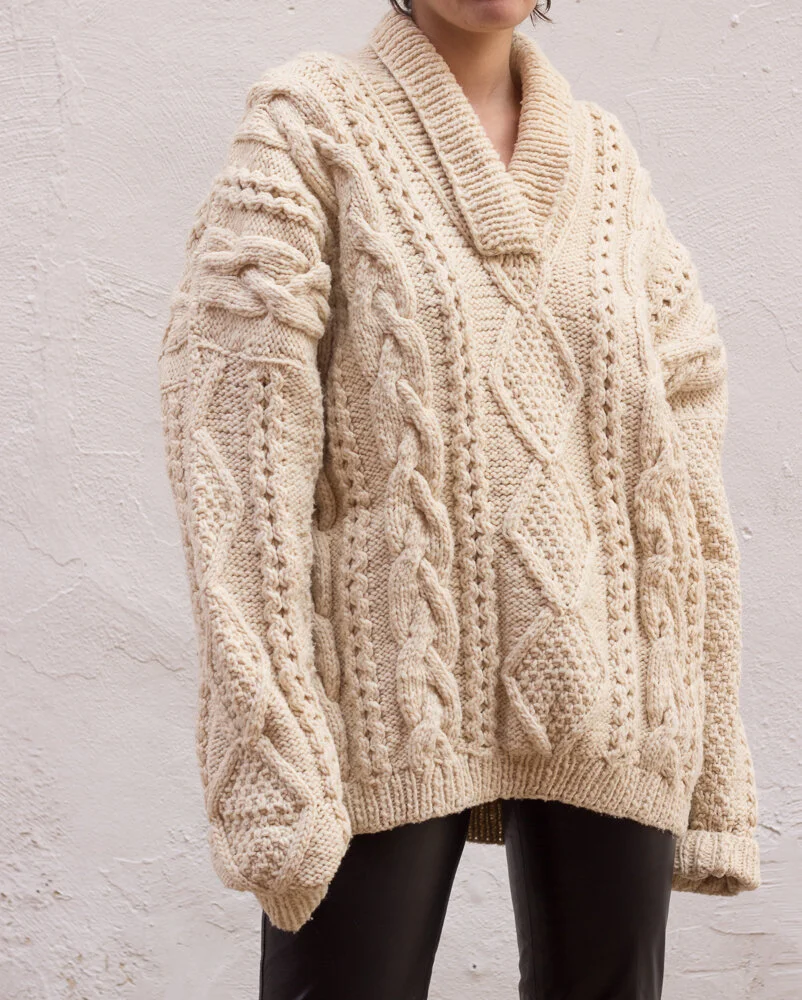 1980s Oversize Fisherman Cable Knit Pullover