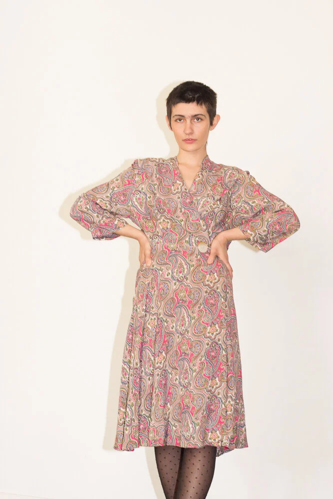 1940s Rayon Hot Pink Paisley Wrap Dress  Wayward Collection