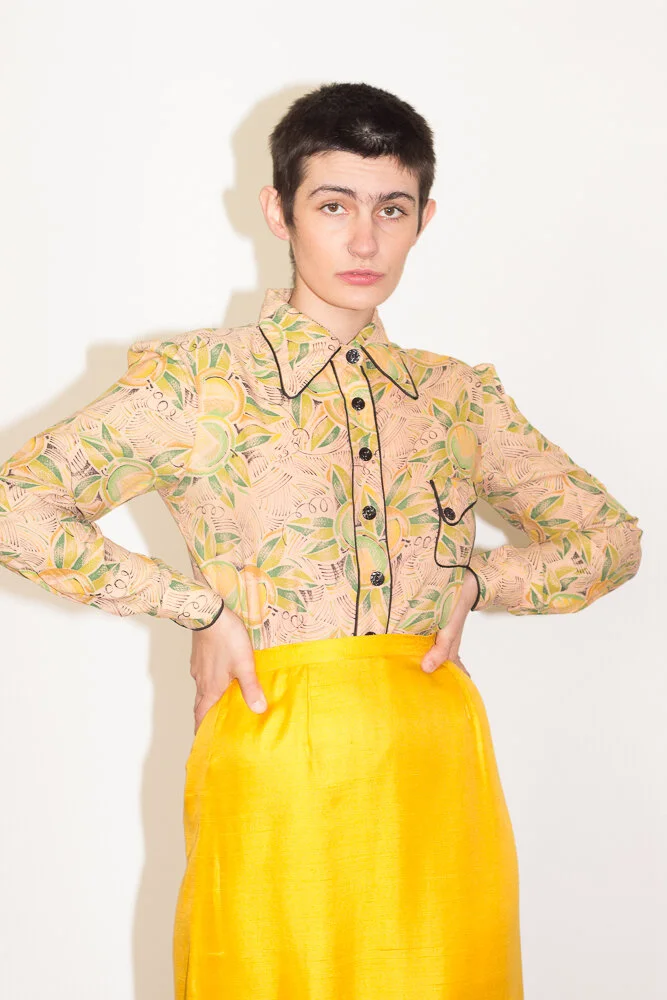 1970s does 1940s "Happy Legs" Lemon Print Cowboy Shirt