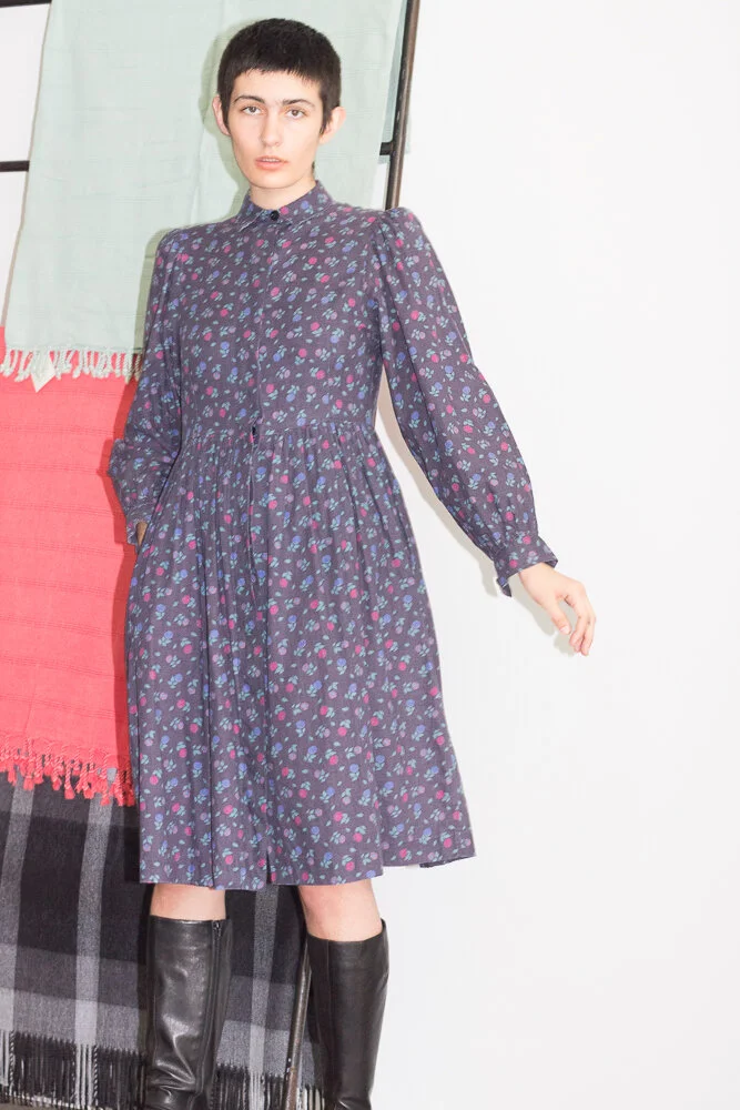 1980s Laura Ashley Cotton Puff Sleeve Floral Dress