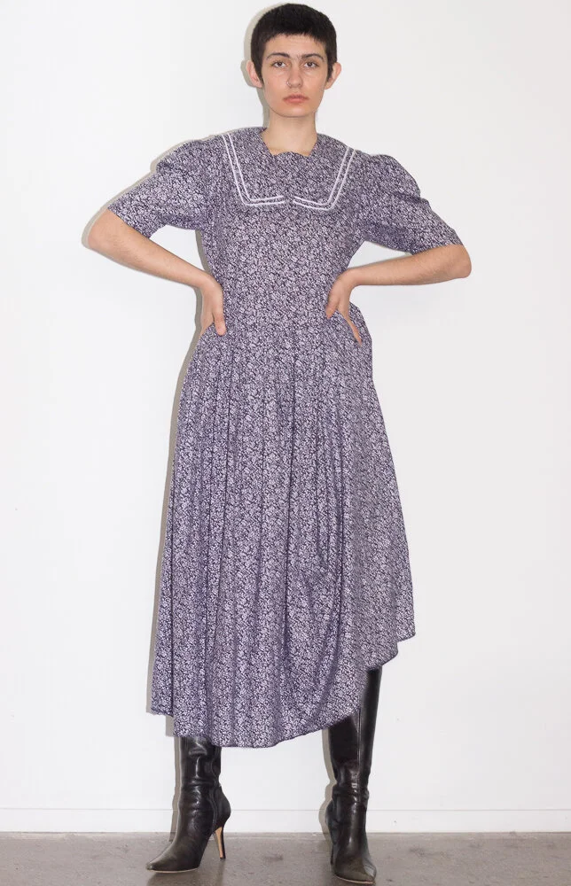 mennonite dress 1980s Laura Ashley Blue Liberty Floral Mennonite Dress Wayward Collection
