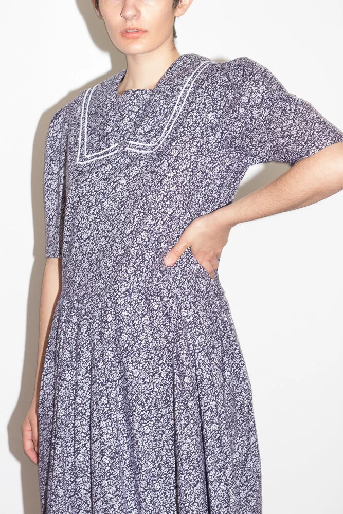 1980s Laura Ashley Blue Liberty Floral Mennonite Dress