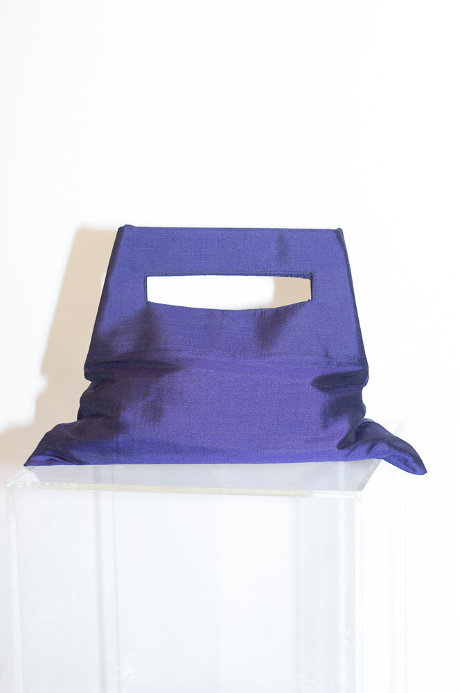 1990s Iridescent Navy Silk Taffeta Trapezoid Bag