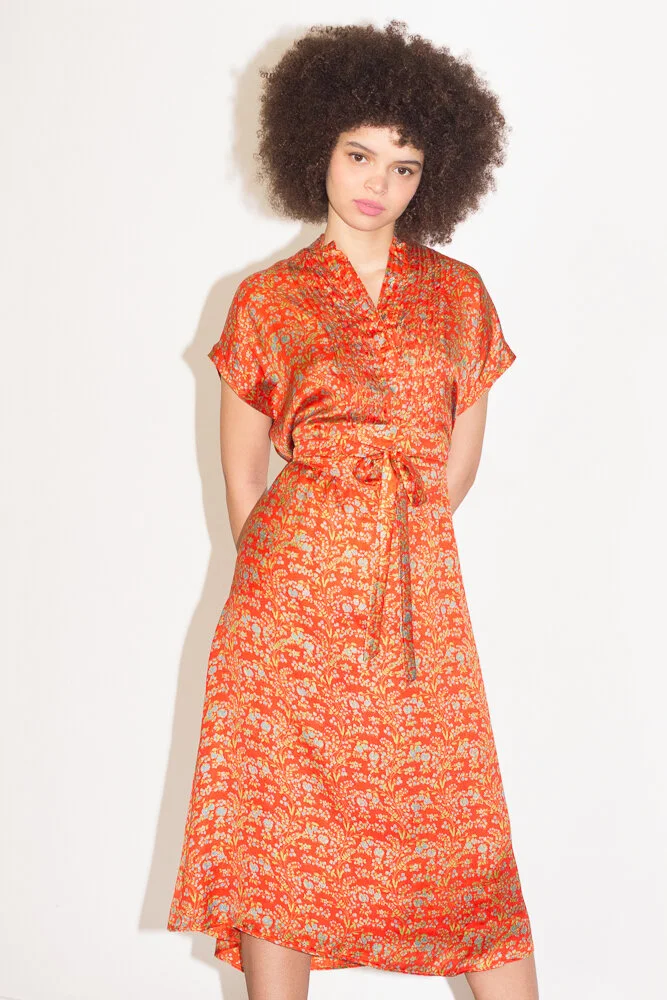 1970s shirt dress Vintage 70s Silk Shirt Dress: Turquoise Floral Print, Belted Waist