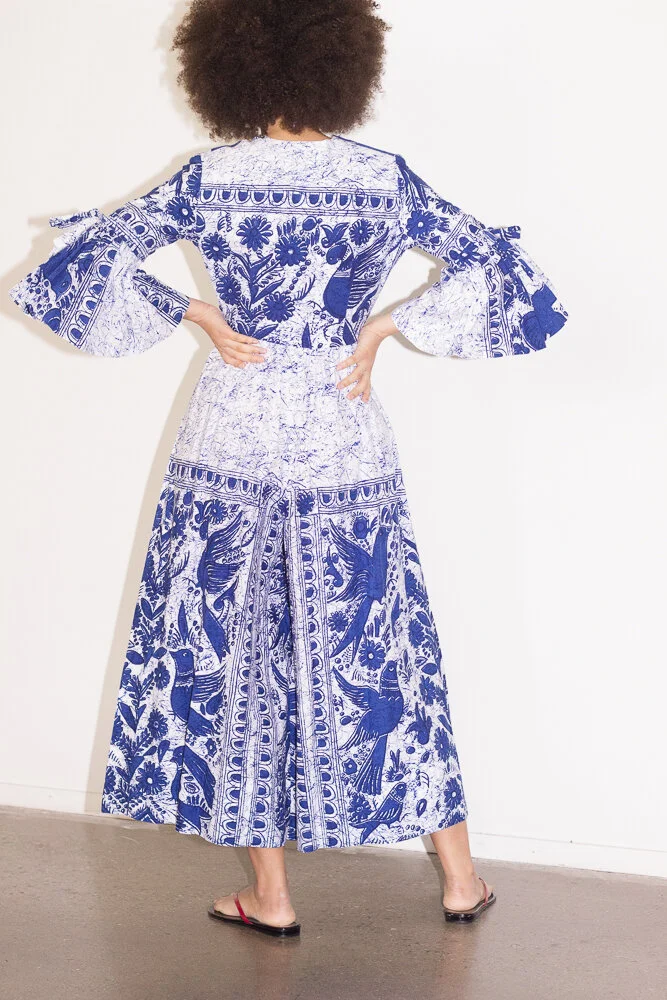 1970s Blue Batik Palazzo Jumpsuit